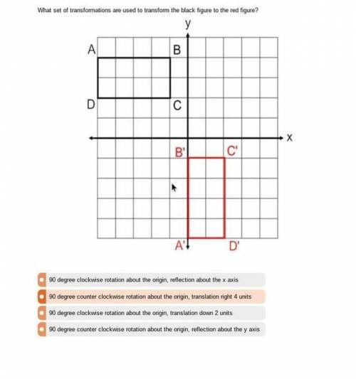 What set of transformations are used to transform the black figure to the red figure? (Please inclu