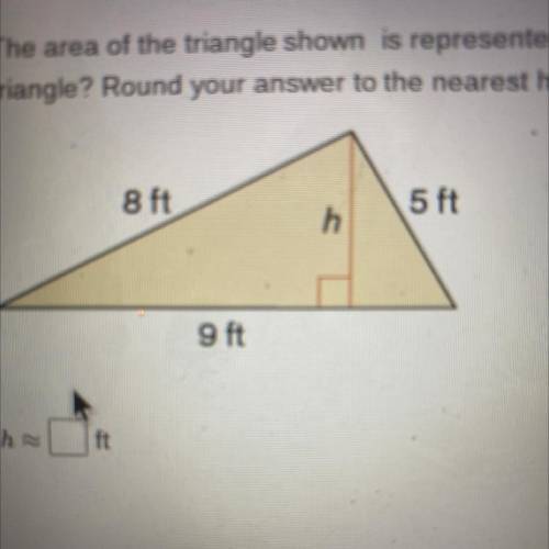 The area of the triangle shown is represented by A= 5(8-9) (s - 8) (8 - 5). where s is equal to hal