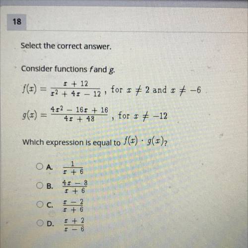 Consider functions f and g. Which expression is equal to f(x) * g(x)?