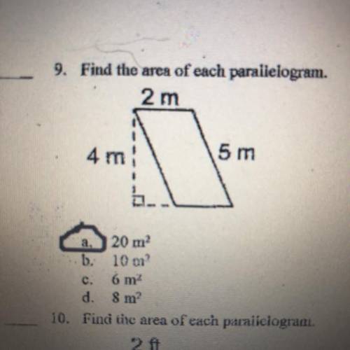 9.Find the area of each parellelogram.