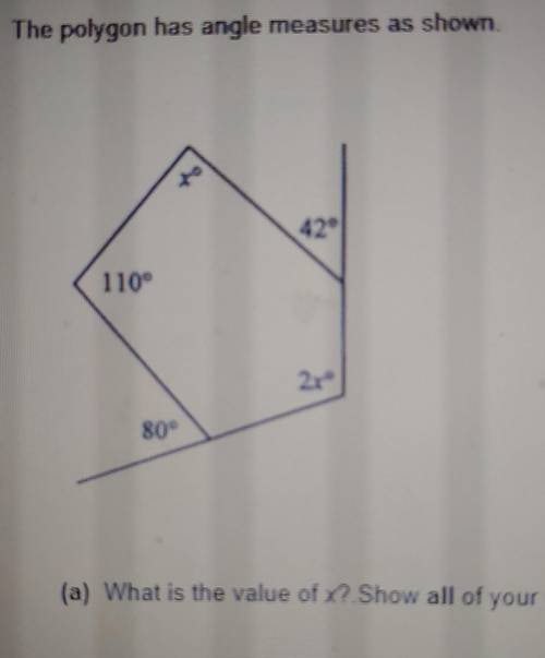 PLEASE HELP ASAP NO LINKS OR WILL BE REPORTED! 3. The polygon has angle measures as shown. zoo 42°