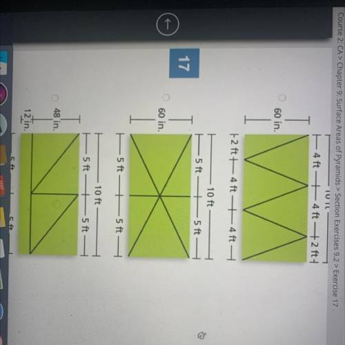 The fabric comes in rolls that are 60 inches wide. Which diagram shows how you can cut the fabric f