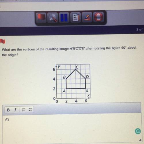 What are the vertices of the resulting image A'B'C'DE after rotating the figure 90° about

the ori