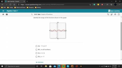 Identify the range of the function shown in the graph belowA P E X