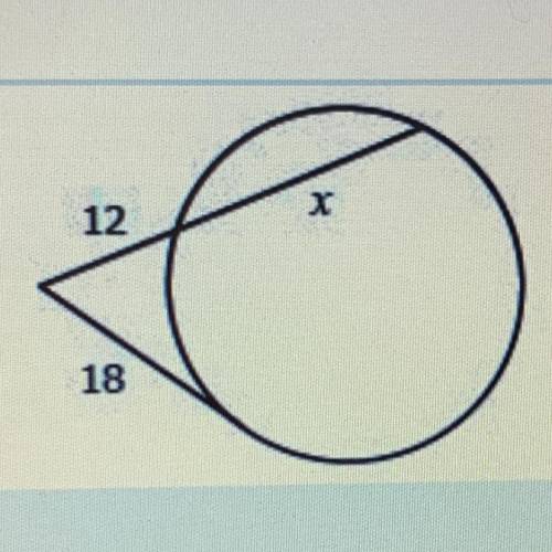 The figure consists of a tangent and a secant to the circle. Find the value of x.