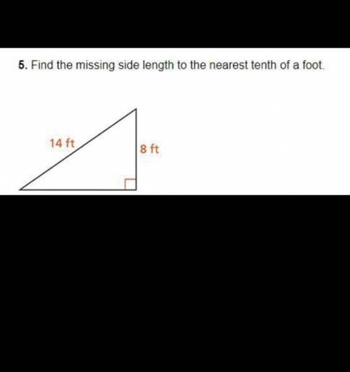 Find the missing side
length to the nearest
tenth of a foot.