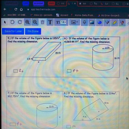 Find the volume and area of base for each problem in the picture: