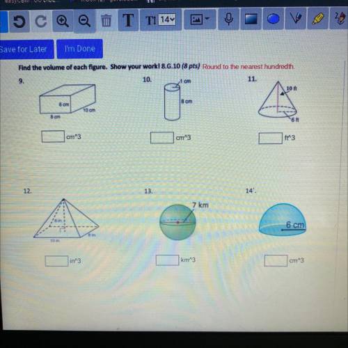 Find the volume for each figure and round to the nearest hundredth.