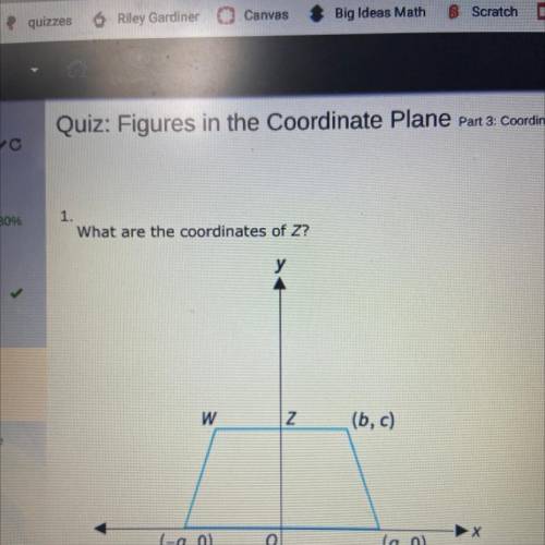 What are the coordinates of Z?
у
W
N
(b, c)
X
(-a, o)
o
(a,0)