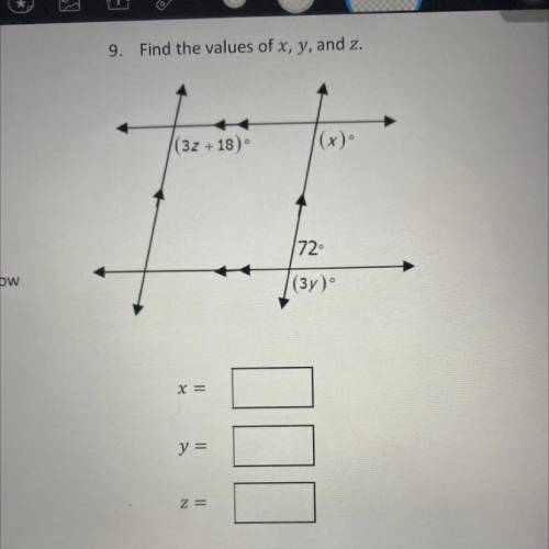 Find the values of x, y, and z