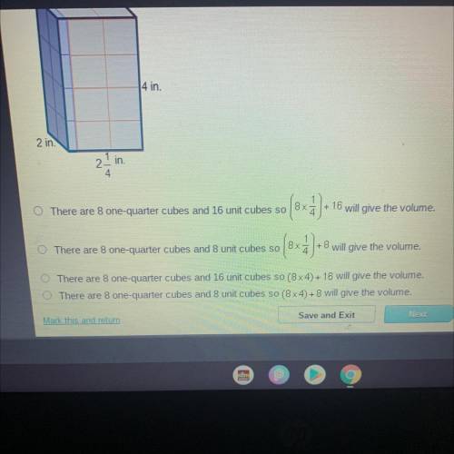 Which method would determine the volume of the prism with dimensions 2x2 1/4x4 shown below?

(Pict