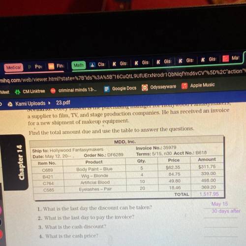 Find the total amount due and use the table to answer the questions.

MDD, Inc.
Ship to: Hollywood