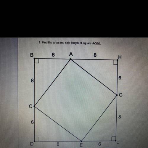 Find the area and side length of square ACEG. (Plz help!) Subject is math!!