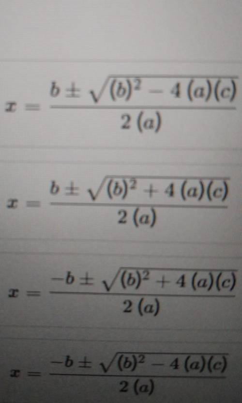What shows the correct form of the quadratic function​