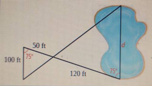 The distance across the lake is __ft. Simplify your answer.