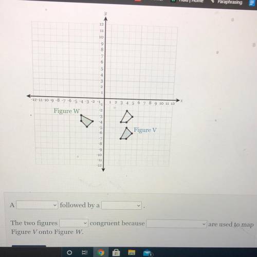 Use the drop-down menus below to state the sequence of transformations that maps

Figure V onto Fi