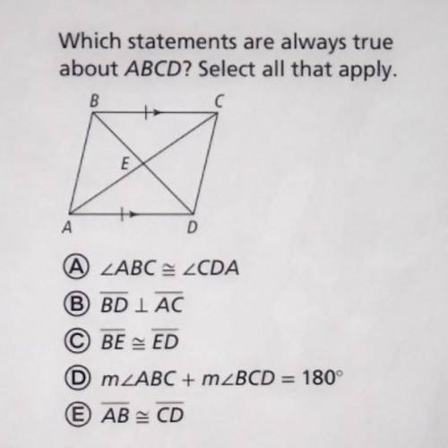 Which statements are always true about ABCD? Select all that apply. ​