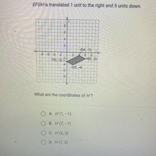 WILL GIVE BRAINLIEST (NO LINKS ALLOWED)

EFGH is translated 1 unit to the right and 5 units down.