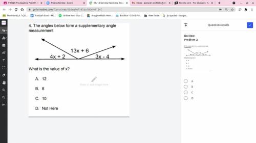 The angles below form a supplementary angle measurement. What is the value of x?