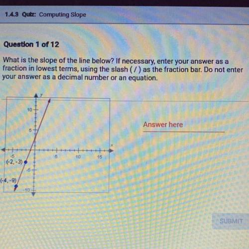 What is the slope of the line below? If necessary, enter your answer as a

fraction in lowest term