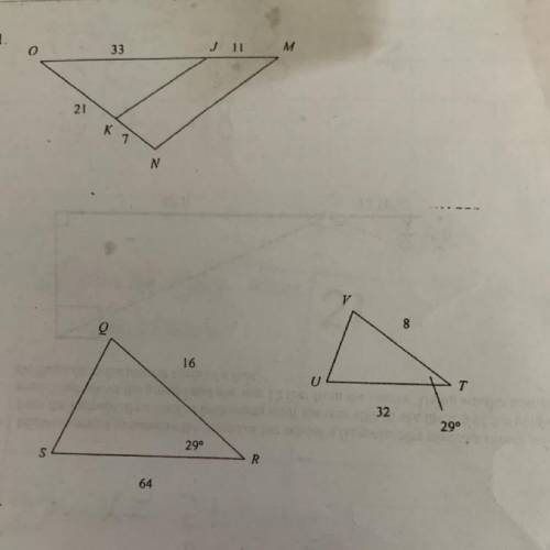State whether the triangles are similar. If so, write a similarity statement and the postulate or t