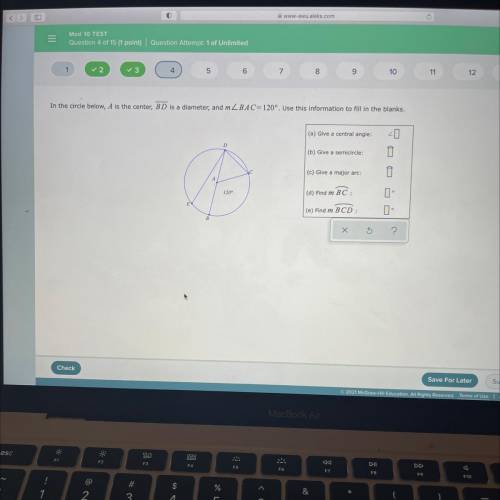 In the circle below, A is the center, BD is a diameter, and mZBAC = 120°. Use this information to f