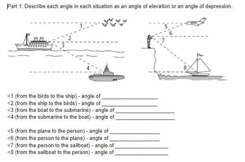 Part 1: Describe each angle in each situation as an angle of elevation or an angle of depression.