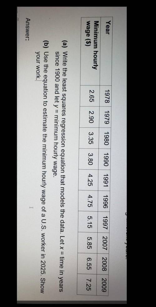 The table shows the minimum wage rates for the United States during different years. A) Write the l