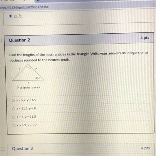 Find the lengths of the missing sides in the triangle. Write you’re answers as integers or as decim