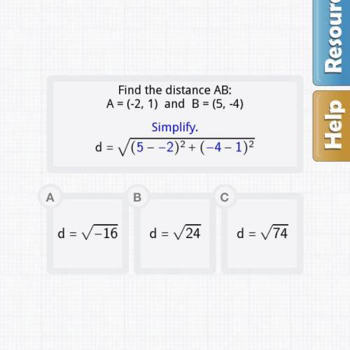 Find the Distance AB: A=(-2,1) and B=(5,-4)