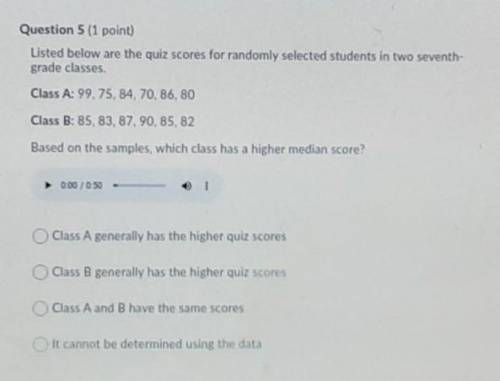 Listed below are the quiz scores for randomly selected students in two seventh- grade classes Class