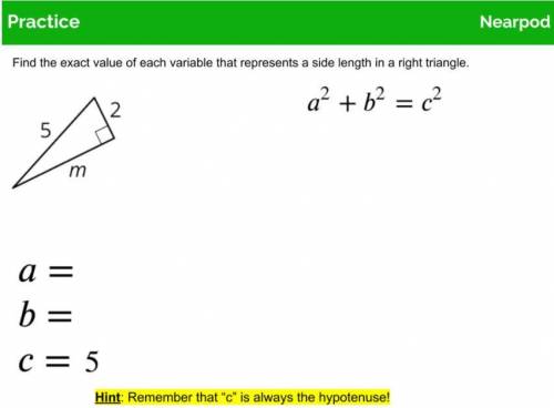 Help me find the exact value of each variable that represents a side length in a right triangle