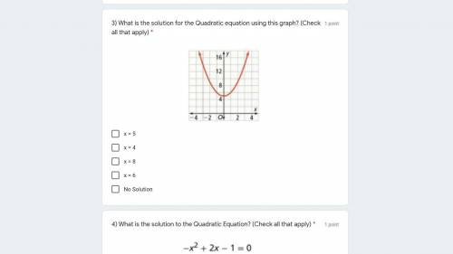 What is the solution for the Quadratic equation using this graph? (Check all that apply)