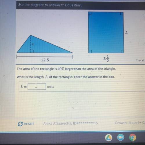 The area of the rectangle is 40% larger than the area of the triangle.What is the length ,L, of the