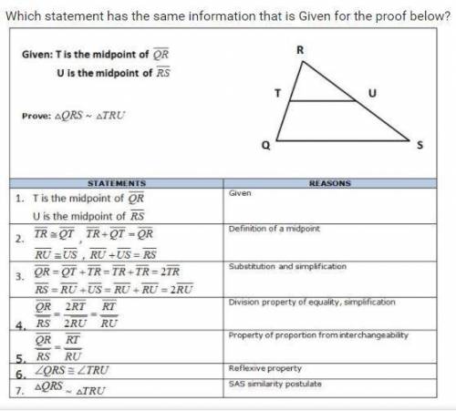 Which statement has the same information that is given for the proof below?