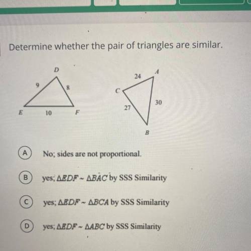 Determine whether the pair of triangles are similar plzplzplzhelp