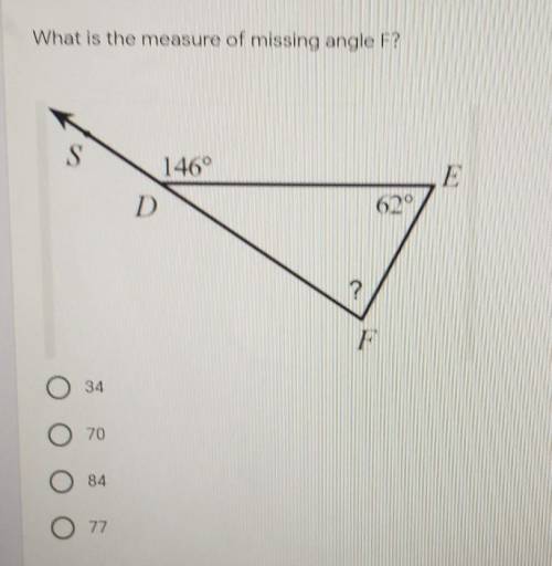 What is the measure of missing angle F?​