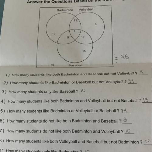 How many students like both Badminton and Baseball and not Volleyball?