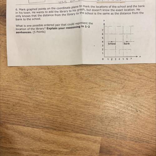 Mark graphed points on the coordinate plane to mark the locations of the school and the bank

in h