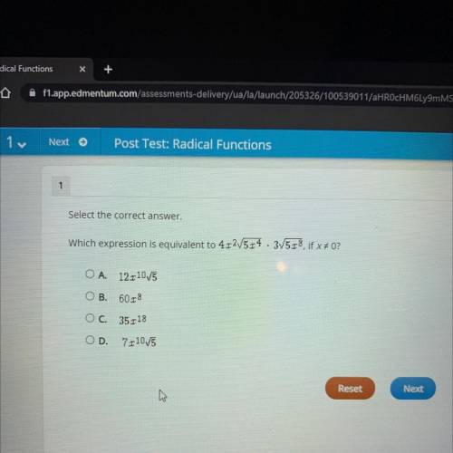 Select the correct answer.

Which expression is equivalent to 402/5x4 .3V578, if x # 0?
O A. 12x10