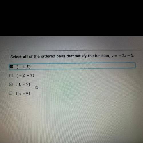 Select all of the ordered pairs that satisfy the function, y = - 2x - 3.