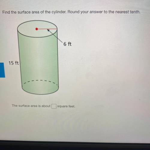 Find the surface area of the cylinder. Round your answer to the nearest tenth.

6 ft
15 ft
The sur