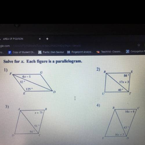 Solve for x. Each figure is a parallelogram. help pls TT...