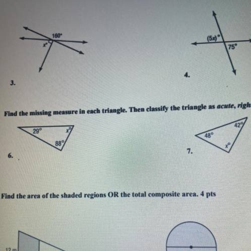 Find the missing measure in each triangle. Then classify the triangle as acute right or obtuse.

D