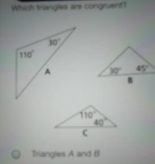 Which triangles are congruent? 30° 110° A 30° 45° B 110° 40 C С​