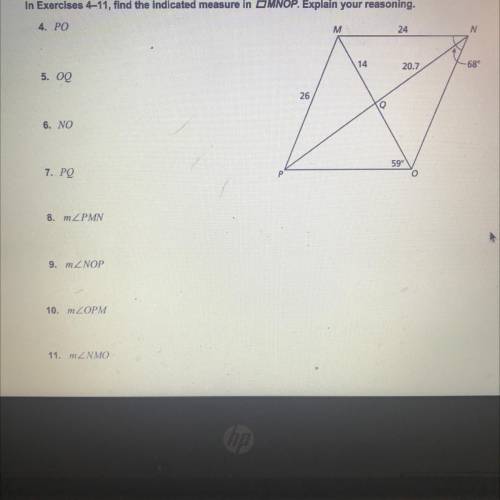 Find the indicated measure in mnop explain your reasoning