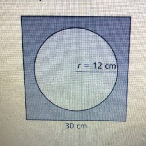 A game at the state fair has a circular target with a radius of 12 centimeters on a square board me