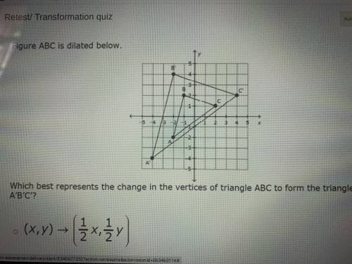 Help plz 25 points

A. (x,y) - [1/2x,1/2y]
B. (X,Y) - [4x,4y]
C. (x,y) - [2x,2y]
D. (x,y) - [2x,1/