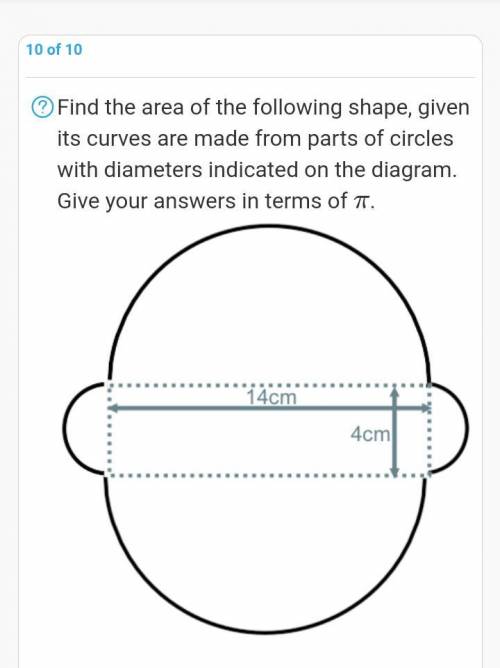 Find the area of the following shape, given its curves are made from parts of circles with diameter