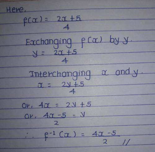 Find the inverse function.
2x + 5
4
[ ? ]x + []